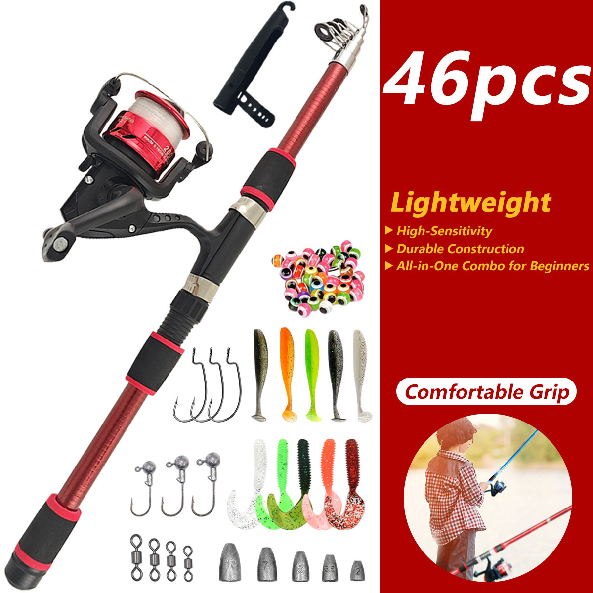 46Pcs Telescopic Fishing Rod R - Baitcasting Reel recensione e prezzo