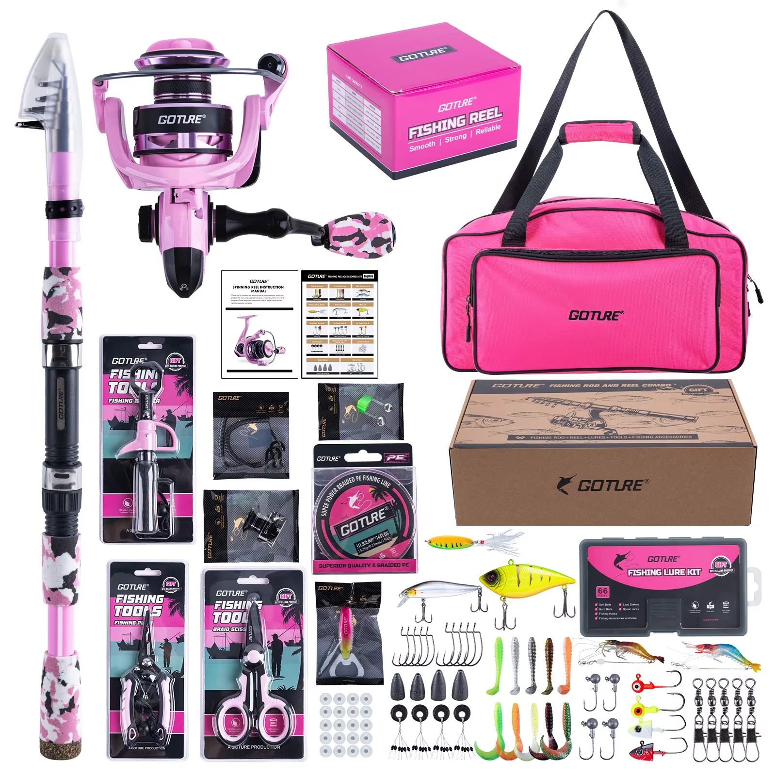 Goture Pink Fishing Rod and Re - Reel Bag recensione e prezzo